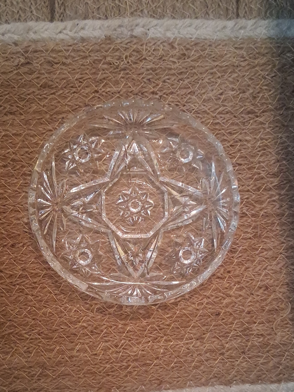 Anchor Hocking Clear Pressed Glass Starburst Pattern Four Coasters.